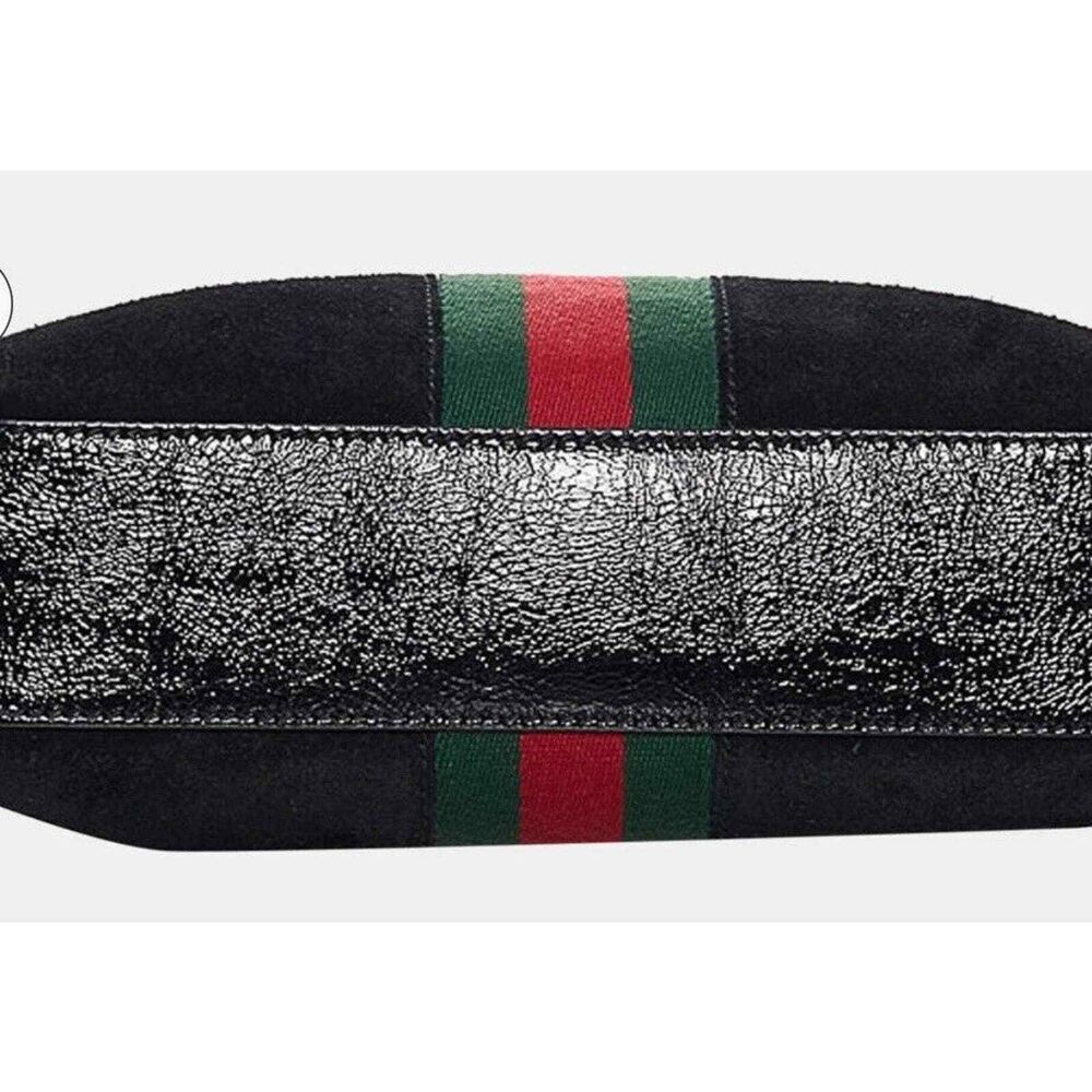 Gucci Ophidia Small Dome Black Suede Crossbody Bag GG Stripe Gold Hardware - Picture 8 of 15